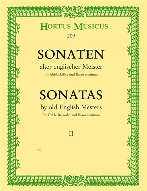 Sonaten alter englischer Meister für Altblockflöte und Basso continuo, Noten