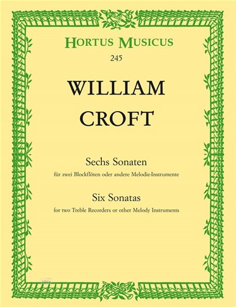 William Croft: Sechs Sonaten für zwei Altbloc, Noten