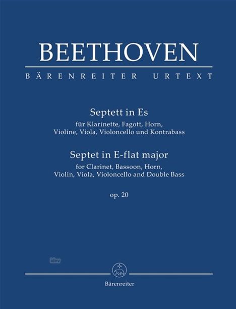 Ludwig van Beethoven: Septett für Klarinette, Fagott, Horn, Violine, Viola, Violoncello und Kontrabass in Es op. 20, Noten