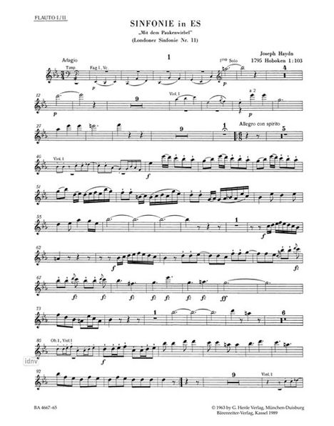 Joseph Haydn: Londoner Sinfonie Nr. 11 Es-Du, Noten