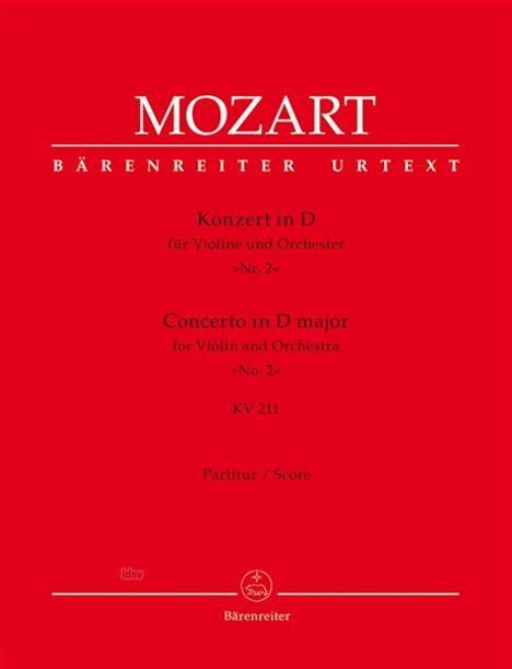 Wolfgang Amadeus Mozart: Violinkonzert Nr.2 in D-Dur KV 211, Klavierauszug, Noten