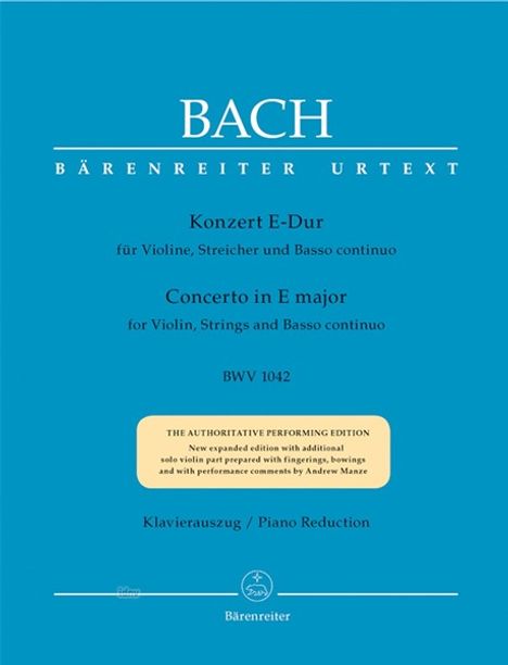 Johann Sebastian Bach: Violinkonzert E-Dur BWV 1042, Klavierauszug und Violinstimme, Noten