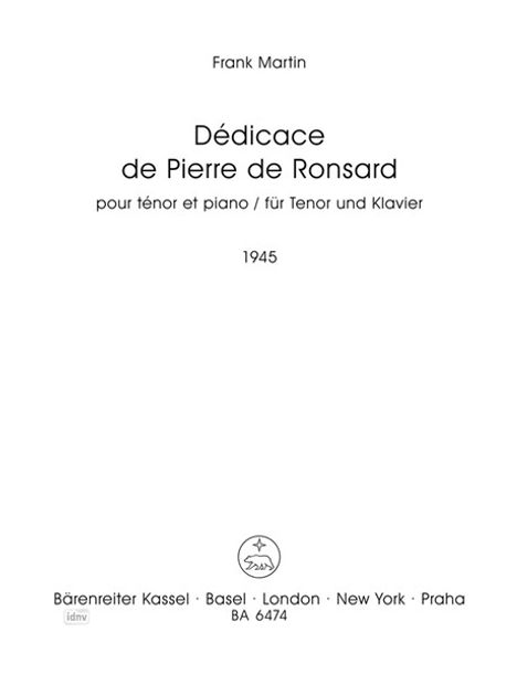 Frank Martin: Dédicace de Pierre de Ronsard für Tenor und Klavier (1945), Noten