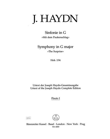 Joseph Haydn: Sinfonie Nr. 94 G-Dur Hob. I:9, Noten