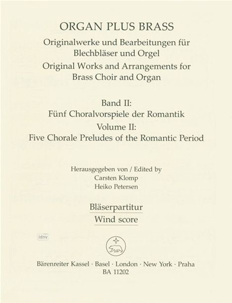 organ plus brass, Band II: Fünf Choralvorspiele der Romantik, Noten