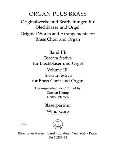 organ plus brass, Band III: Toccata festiva für Blechbläser und Orgel, Noten