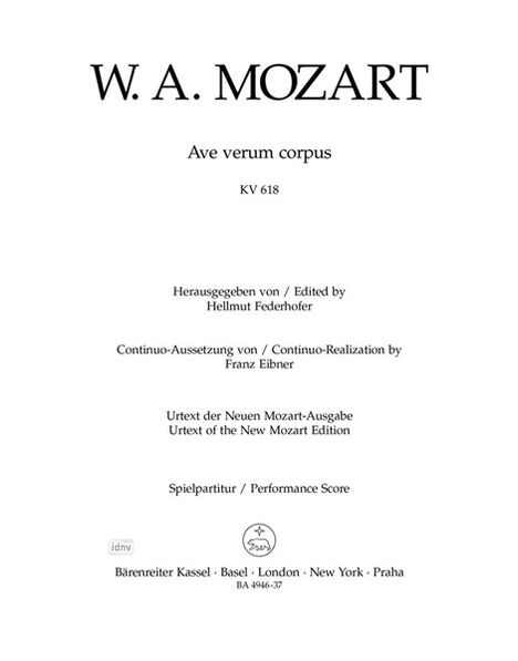 Wolfgang Amadeus Mozart: Ave verum corpus KV 618, Noten