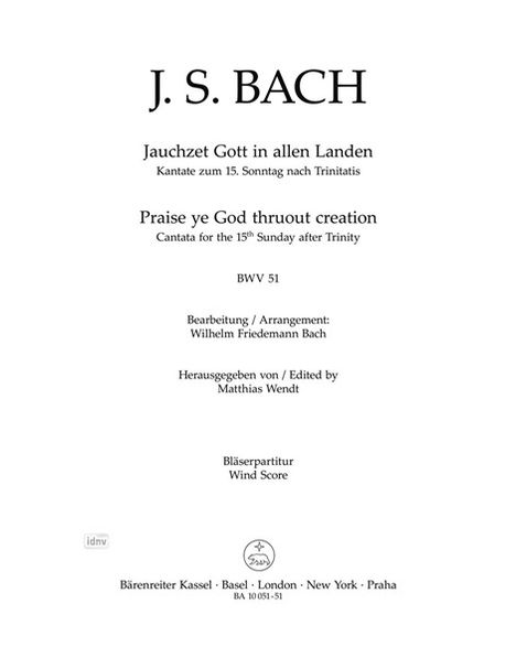 Johann Sebastian Bach: Jauchzet Gott in allen Landen BWV 51, Noten