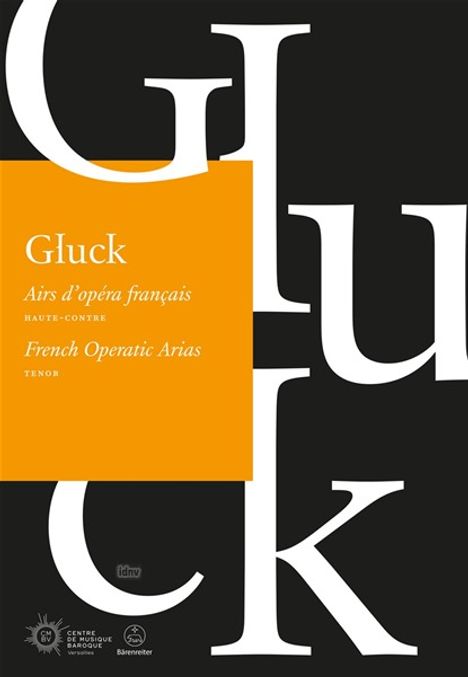Gluck: "Airs d’opéra français" auf orangefarbenem Feld. Großes, weißes "Gluck" auf schwarzem Hintergrund.