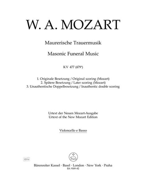 Wolfgang Amadeus Mozart: Maurerische Trauermusik KV 477 (479a), Noten