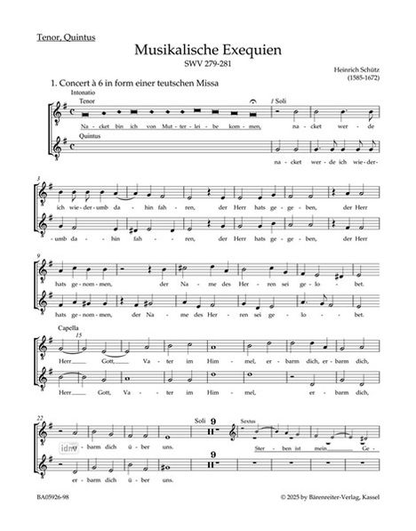 Heinrich Schütz: Musikalische Exequien SWV 279-281, Noten