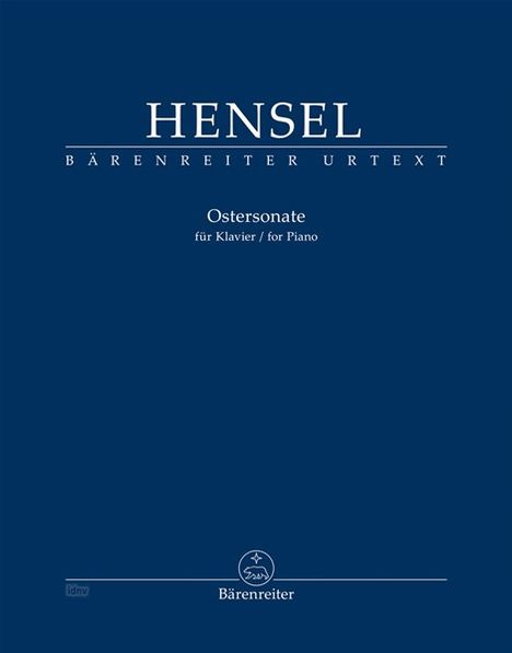 HENSEL, BÄRENREITER URTEXT, Ostersonate für Klavier, blauer Hintergrund, Bärenreiter-Logo unten.