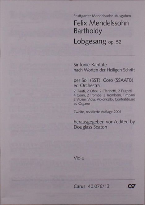 Felix Mendelssohn Bartholdy: Lobgesang op. 52, Noten