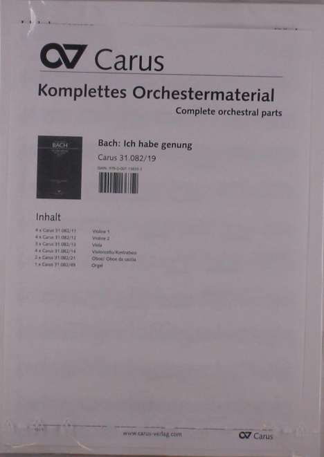 Johann Sebastian Bach: Ich habe genung c-Moll BWV 82 (1727), Noten
