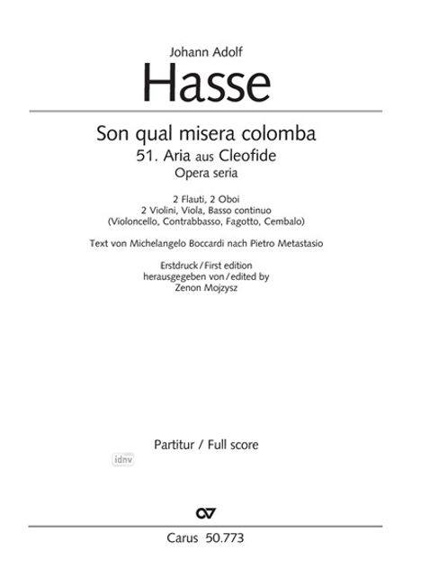 Son qual misera colomba (1731), Noten