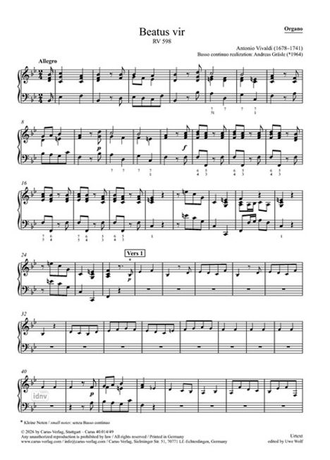 "Beatus vir, RV 598, Organo. Allegro. Antonio Vivaldi (1678-1741), Basso continuo realisiert: Andreas Grifée (1964)."