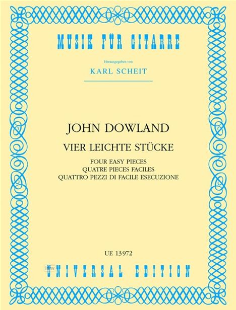 John Dowland: 4 leichte Stücke für Gitarre, Noten