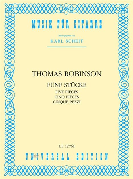 Thomas Robinson: Fünf Stücke für Gitarre, Noten