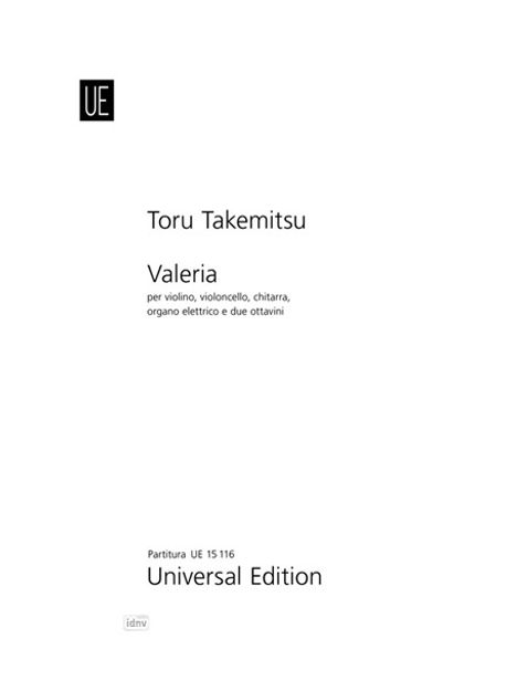 Toru Takemitsu: Valeria für Violine, Violoncello, Gitarre, elektrische Orgel und 2 Piccoloflöten (1965/1969), Noten