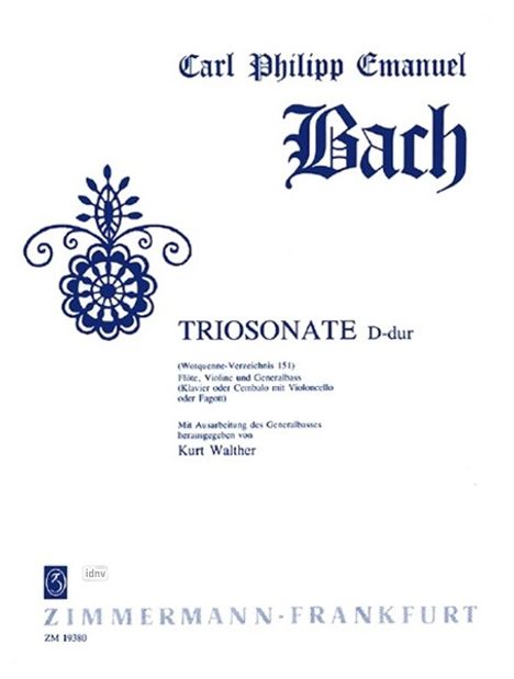 Carl Philipp Emanuel Bach: Triosonate D-Dur für Flöte, Vi, Noten