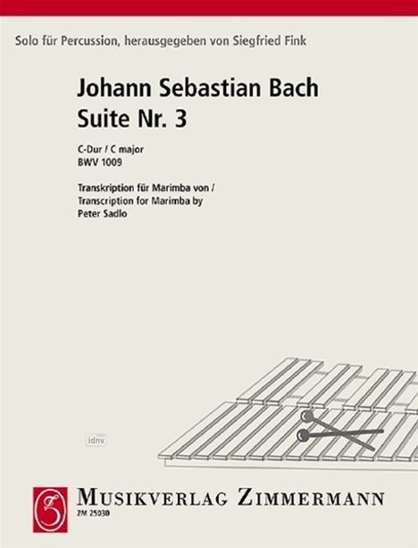 Johann Sebastian Bach: Suite III für Marimba BWV 1009, Noten