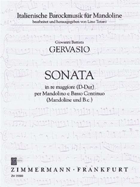 Giovan Battista Gervasio: Sonata per mandolino e Basso C, Noten