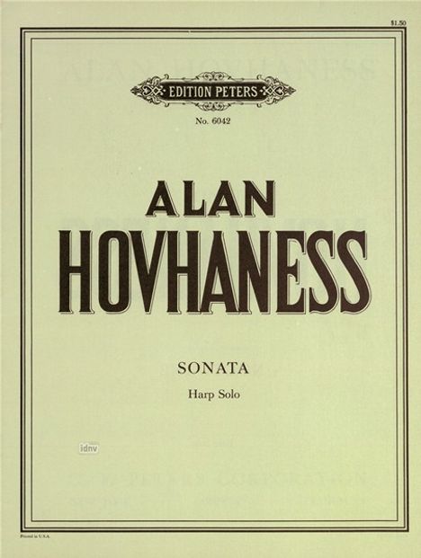 Alan Hovhaness: Sonate für Harfe op. 127, Noten