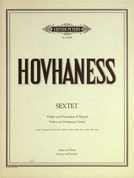 Alan Hovhaness: Sextett op. 108, Noten