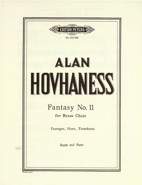 Alan Hovhaness: Fantasie für Blechbläser Nr. 2 op. 70; 2, Noten