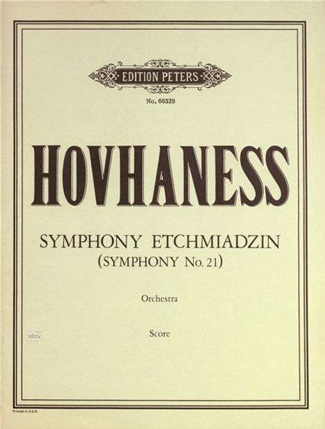 Alan Hovhaness: Sinfonie Nr. 21 op. 234 "Symphony Etchmiadzin", Noten