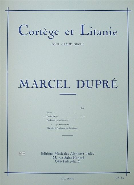 Dupre: Cortege Et Litanie, Noten