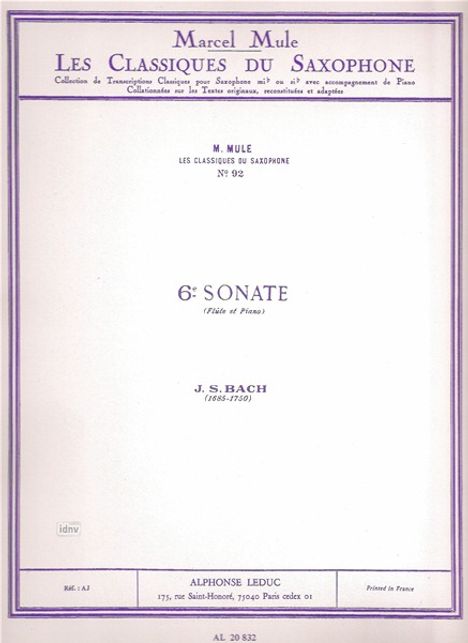 Johann Sebastian Bach: Classique Saxophone Mib Nr. 092, Noten