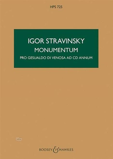 Igor Strawinsky: Monumentum, Noten