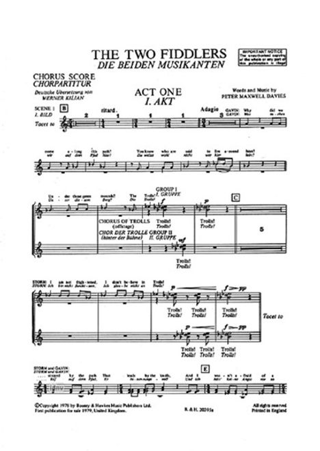 Peter Maxwell Davies: Die beiden Musikanten (1978), Noten