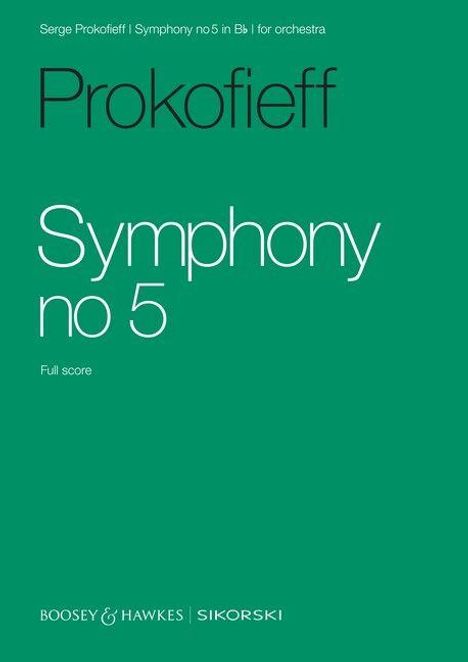„Prokofieff Symphony No. 5 Full score“. Grünes Cover, weißer Text.