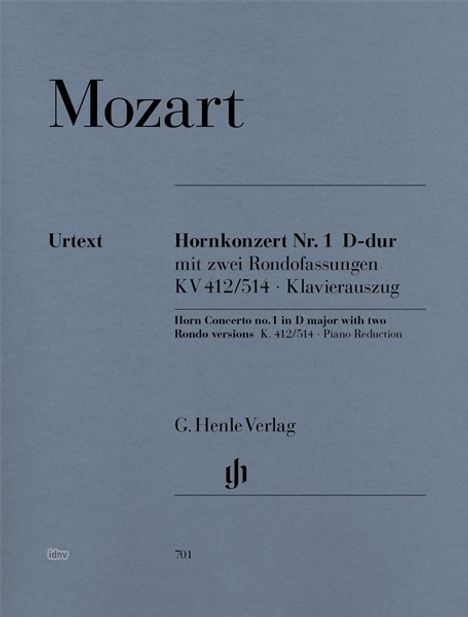 Konzert für Horn und Orchester Nr. 1 D-Dur KV 412/514 (mit D- und F-Stimme), Klavierauszug, Noten