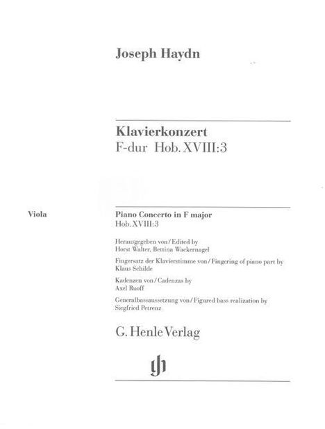 Joseph Haydn: Klavierkonzert F-Dur Hob. XVII, Noten