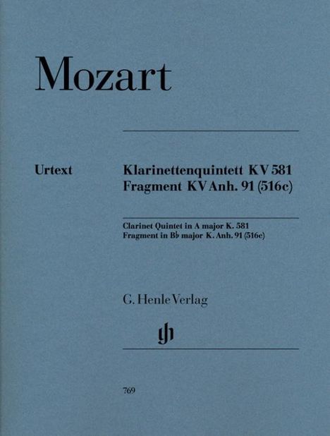 Mozart, Wolfgang Amadeus - Klarinettenquintett A-dur KV 581 und Fragment KV Anh. 91 (516c), Noten