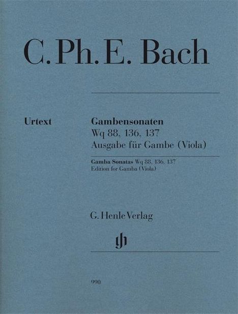 Gambensonaten Wq 88, 136, 137, Ausgabe für Gambe (Viola), Cembalo u. Basso, Cembalopartitur u. Stimmen, Noten