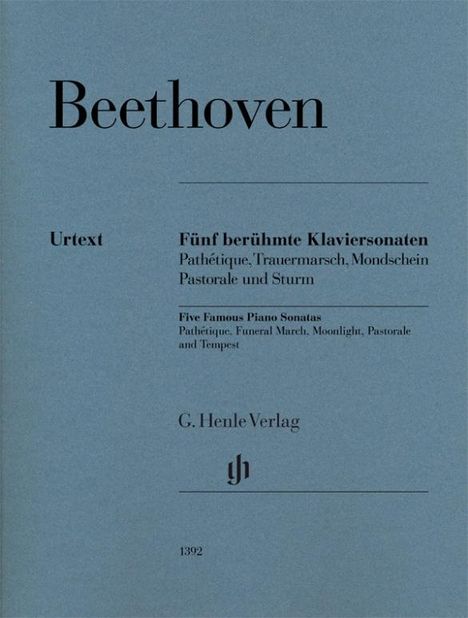 Ludwig van Beethoven (1770-1827): Fünf berühmte Klaviersonaten op. 13, op. 26, op. 27 Nr. 2, op. 28 und op. 31 Nr. 2, Buch