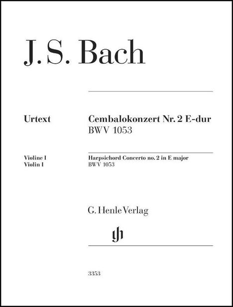 J.S. Bach, Cembalokonzert Nr. 2 E-Dur BWV 1053, G. Henle Verlag. Text in schlichter, eleganter Schrift auf weißem Hintergrund.