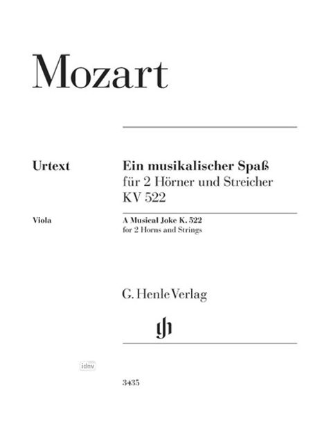 Mozart, Ein musikalischer Spaß für 2 Hörner und Streicher KV 522, Viola, G. Henle Verlag Logo, schlichtes Design.