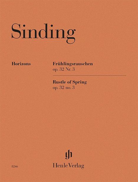 "Sinding", "Horizons", "Frühlingsrauschen op. 32 Nr. 3", "Rustle of Spring op. 32 no. 3". Henle Verlag Logo. Beige Hintergrund.