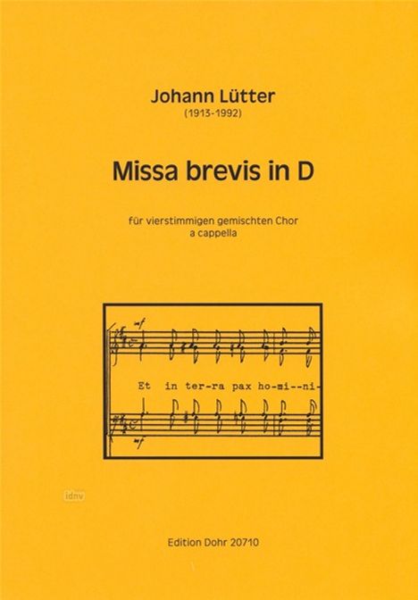 Johann Lütter: Missa brevis in D für 4stg. gemischten Chor a cappella, Noten