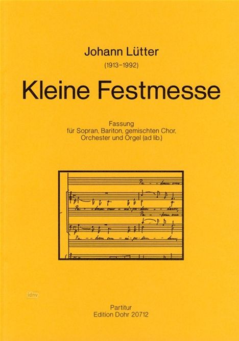 Johann Lütter: Kleine Festmesse für Sopran- und Baritonsolo, gemischten Chor, Orchester und Orgel (ad lib.), Noten