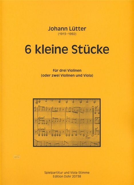 Johann Lütter: 6 kleine Stücke für drei Violinen (oder zwei Violinen und Viola), Noten