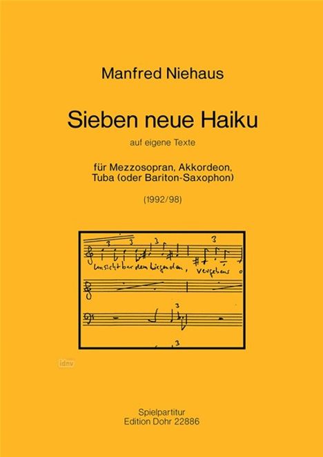 Manfred Niehaus: Sieben neue Haiku für Mezzosopran, Akkordeon, Tuba (oder Bariton-Sax.) (1992/98), Noten
