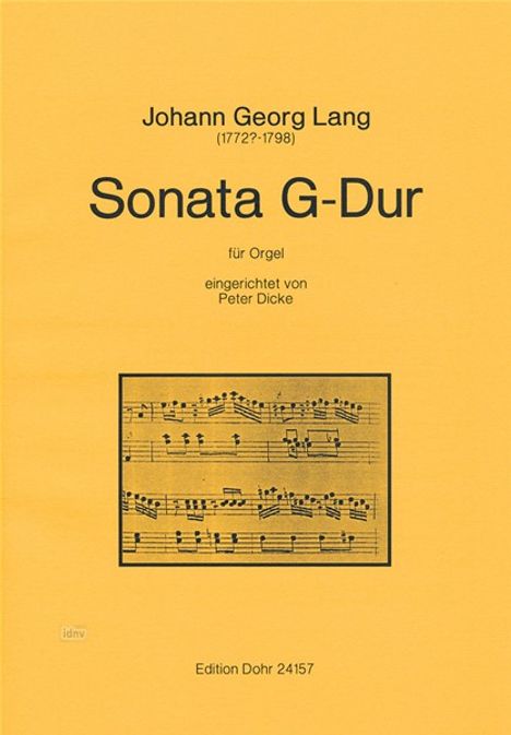 Johann Georg Lang: Sonata für Orgel G-Dur, Noten