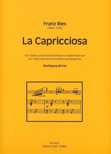 Franz Ries: La Capricciosa für Violine und Streichorchester, Noten
