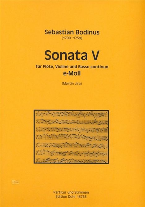 Sebastian Bodinus: Sonata V für Flöte, Violine und Basso continuo e-Moll, Noten